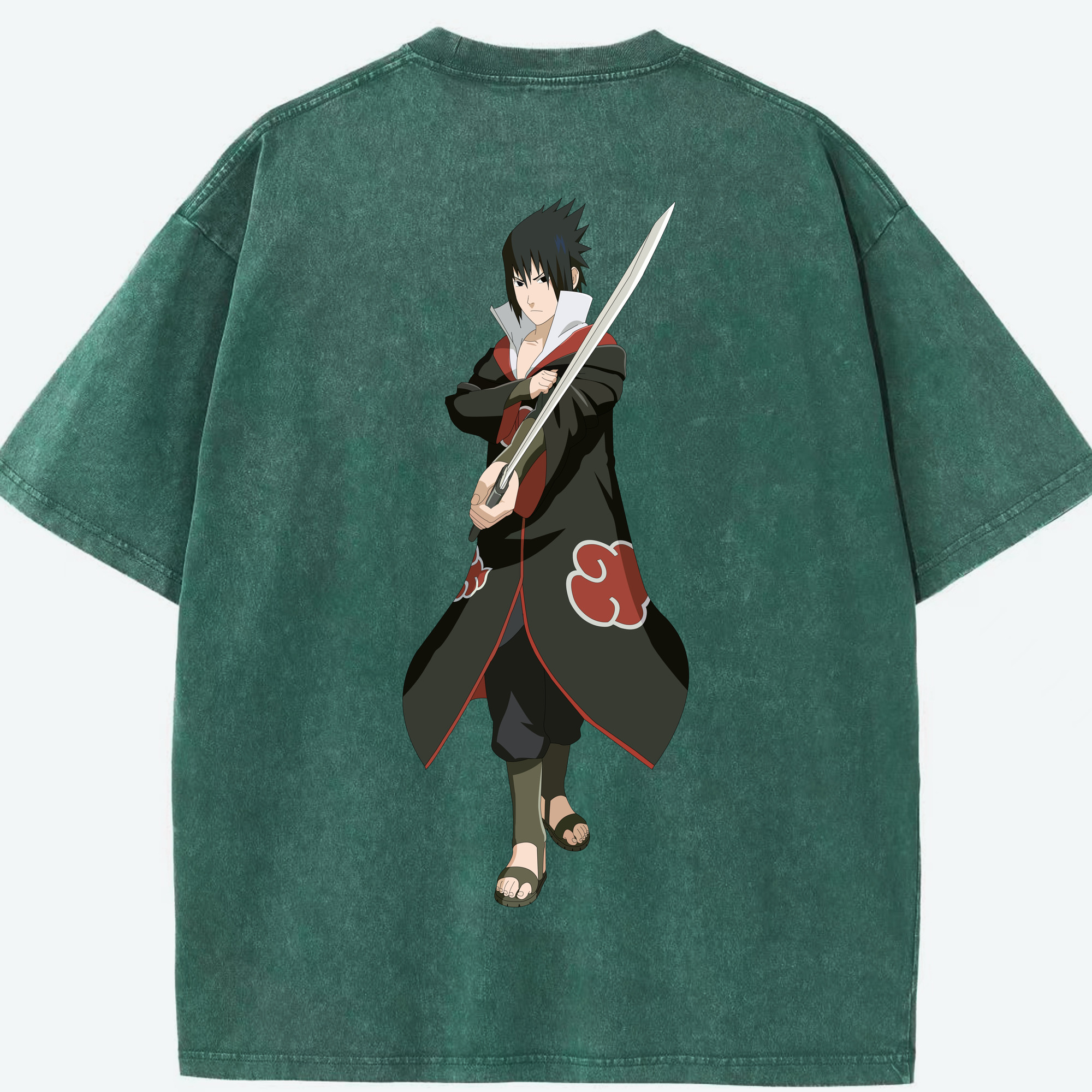 （画像用） NARUTO -ナルト- うちは サスケ Uchiha Sasuke 綿100% ヴィンテージ風 半袖Tシャツ（背面プリント）